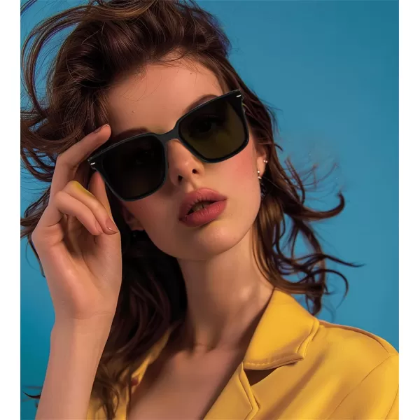 FEISEDY Trendy Oversized Square Sunglasses for Women Men Luxury Curved Lens Sun Glasses UV400 B0099Black Frame  Grey Lens