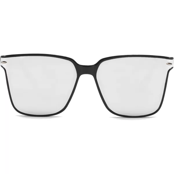 FEISEDY Trendy Oversized Square Sunglasses for Women Men Luxury Curved Lens Sun Glasses UV400 B0099Black Frame  Sliver Lens