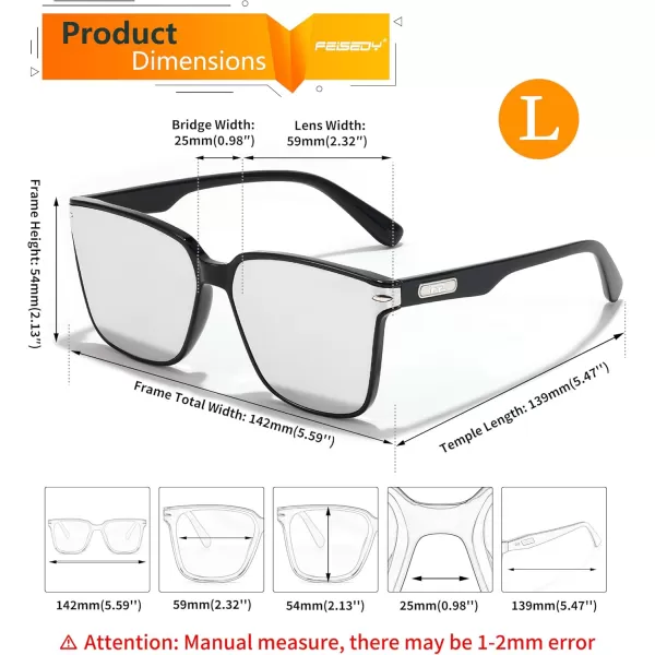 FEISEDY Trendy Oversized Square Sunglasses for Women Men Luxury Curved Lens Sun Glasses UV400 B0099Black Frame  Sliver Lens
