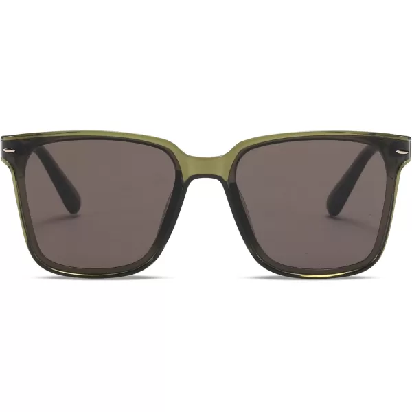 FEISEDY Trendy Oversized Square Sunglasses for Women Men Luxury Curved Lens Sun Glasses UV400 B0099Olive Green Frame  Grey Lens