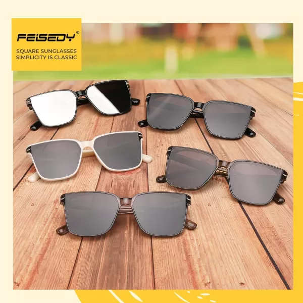 FEISEDY Trendy Oversized Square Sunglasses for Women Men Luxury Curved Lens Sun Glasses UV400 B0099Transparent Grey Frame  Grey Lens