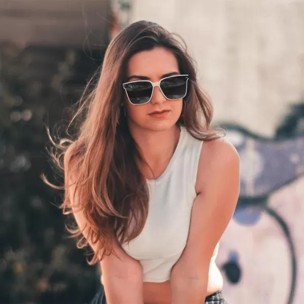 FEISEDY Trendy Oversized Square Sunglasses for Women Men Luxury Curved Lens Sun Glasses UV400 B0099White Frame  Grey Lens