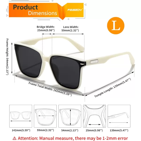 FEISEDY Trendy Oversized Square Sunglasses for Women Men Luxury Curved Lens Sun Glasses UV400 B0099White Frame  Grey Lens