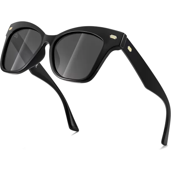 FEISEDY Trendy Polarized Sunglasses Retro Cateye Frame for Women UV400 Protection Shades B0009001 Obsidian