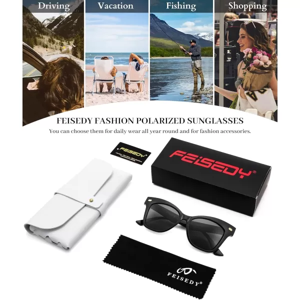 FEISEDY Trendy Polarized Sunglasses Retro Cateye Frame for Women UV400 Protection Shades B0009001 Obsidian