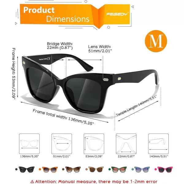 FEISEDY Trendy Polarized Sunglasses Retro Cateye Frame for Women UV400 Protection Shades B0009001 Obsidian