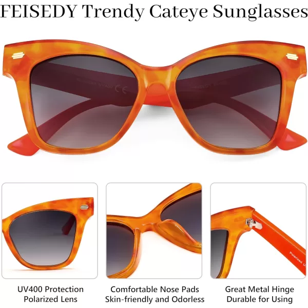 FEISEDY Trendy Polarized Sunglasses Retro Cateye Frame for Women UV400 Protection Shades B0009002 Jelly Orange