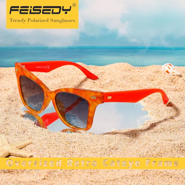 FEISEDY Trendy Polarized Sunglasses Retro Cateye Frame for Women UV400 Protection Shades B0009002 Jelly Orange