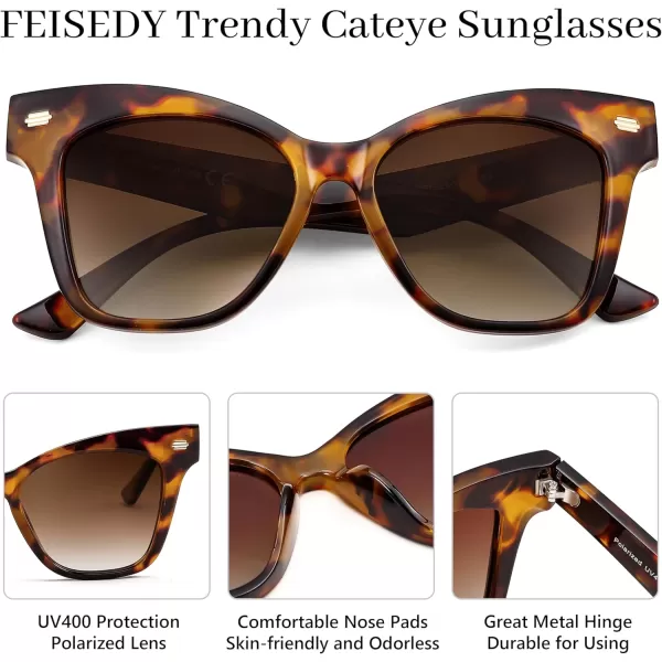 FEISEDY Trendy Polarized Sunglasses Retro Cateye Frame for Women UV400 Protection Shades B0009003 Leopard