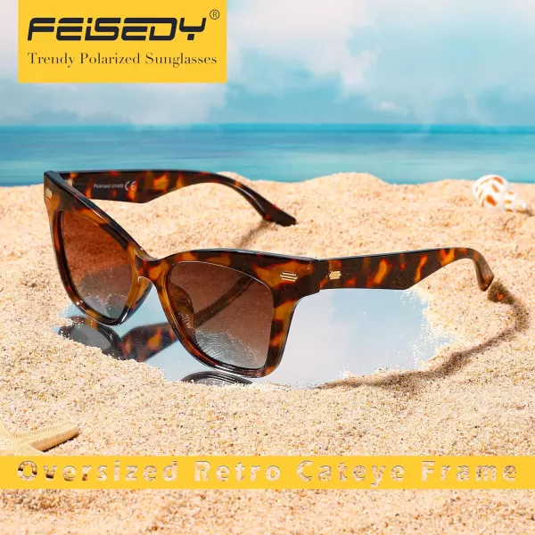 FEISEDY Trendy Polarized Sunglasses Retro Cateye Frame for Women UV400 Protection Shades B0009003 Leopard