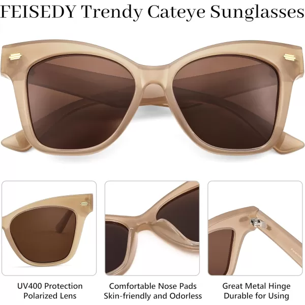 FEISEDY Trendy Polarized Sunglasses Retro Cateye Frame for Women UV400 Protection Shades B0009004 Champagne