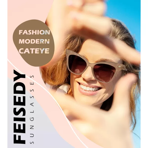 FEISEDY Trendy Polarized Sunglasses Retro Cateye Frame for Women UV400 Protection Shades B0009004 Champagne