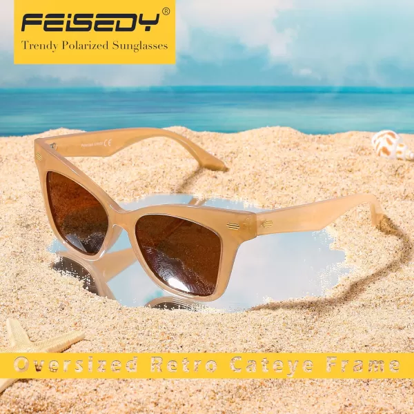FEISEDY Trendy Polarized Sunglasses Retro Cateye Frame for Women UV400 Protection Shades B0009004 Champagne