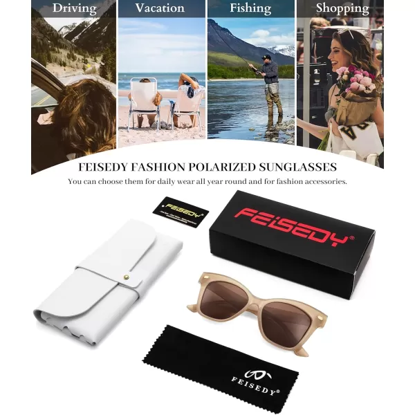 FEISEDY Trendy Polarized Sunglasses Retro Cateye Frame for Women UV400 Protection Shades B0009004 Champagne
