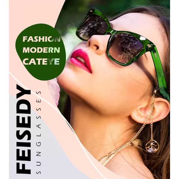 FEISEDY Trendy Polarized Sunglasses Retro Cateye Frame for Women UV400 Protection Shades B0009005 Transparent Green
