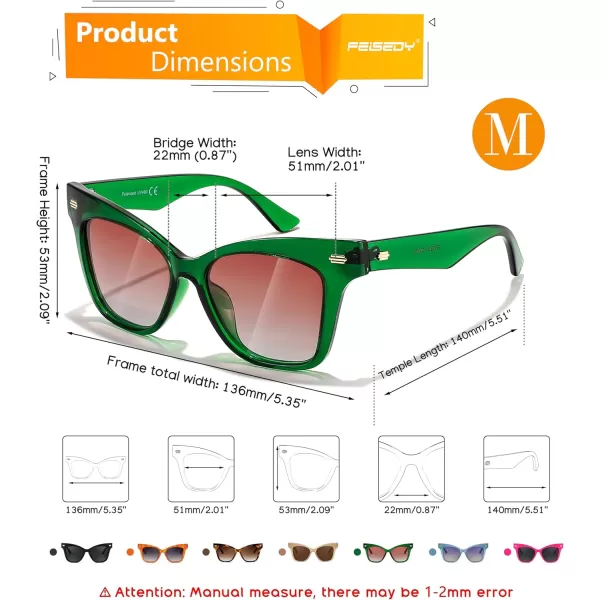 FEISEDY Trendy Polarized Sunglasses Retro Cateye Frame for Women UV400 Protection Shades B0009005 Transparent Green