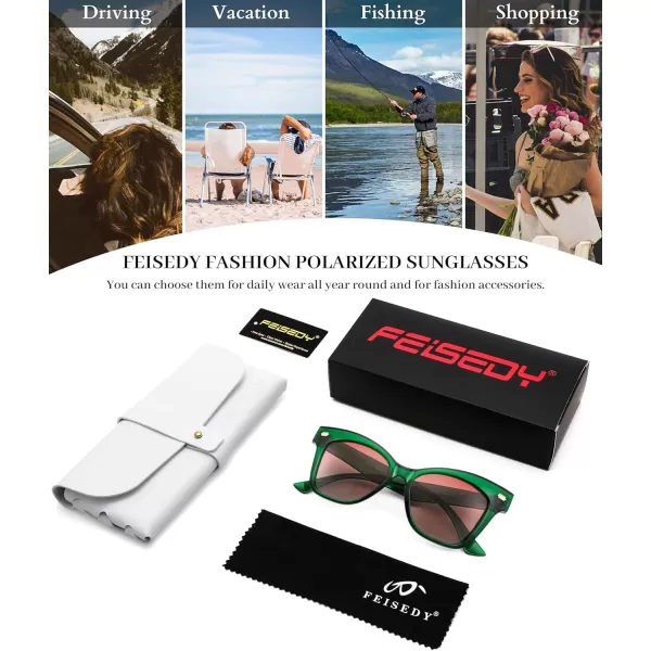 FEISEDY Trendy Polarized Sunglasses Retro Cateye Frame for Women UV400 Protection Shades B0009005 Transparent Green