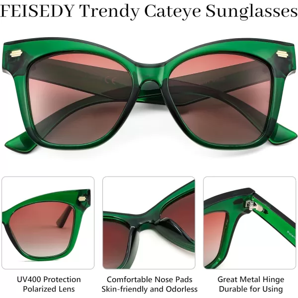 FEISEDY Trendy Polarized Sunglasses Retro Cateye Frame for Women UV400 Protection Shades B0009005 Transparent Green