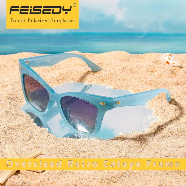 FEISEDY Trendy Polarized Sunglasses Retro Cateye Frame for Women UV400 Protection Shades B0009006 Jelly Blue