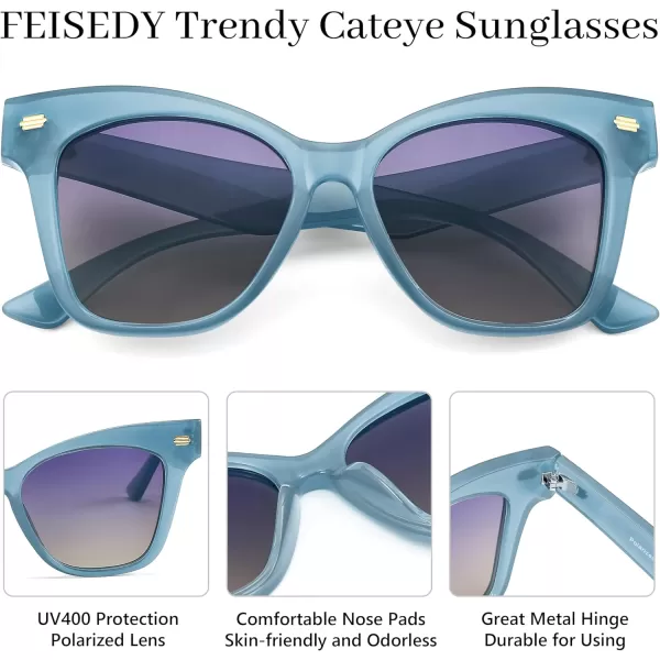 FEISEDY Trendy Polarized Sunglasses Retro Cateye Frame for Women UV400 Protection Shades B0009006 Jelly Blue