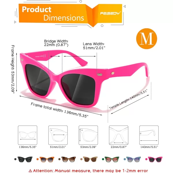 FEISEDY Trendy Polarized Sunglasses Retro Cateye Frame for Women UV400 Protection Shades B0009007 Hot Pink