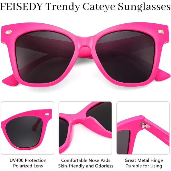 FEISEDY Trendy Polarized Sunglasses Retro Cateye Frame for Women UV400 Protection Shades B0009007 Hot Pink