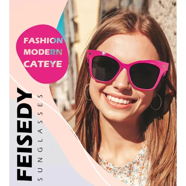 FEISEDY Trendy Polarized Sunglasses Retro Cateye Frame for Women UV400 Protection Shades B0009007 Hot Pink