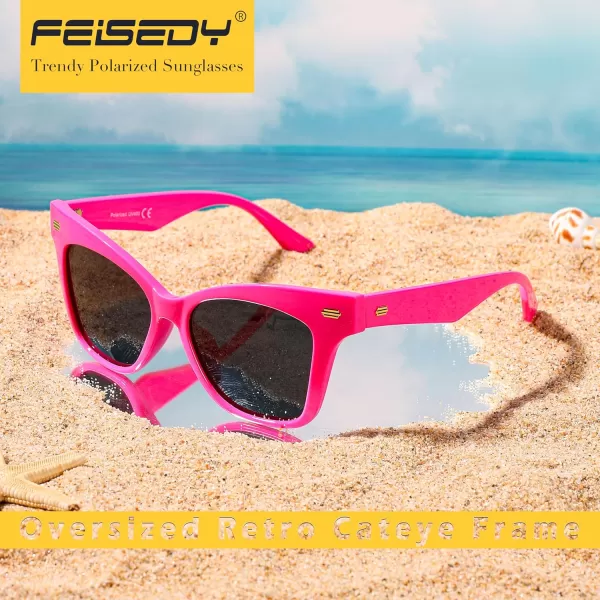FEISEDY Trendy Polarized Sunglasses Retro Cateye Frame for Women UV400 Protection Shades B0009007 Hot Pink