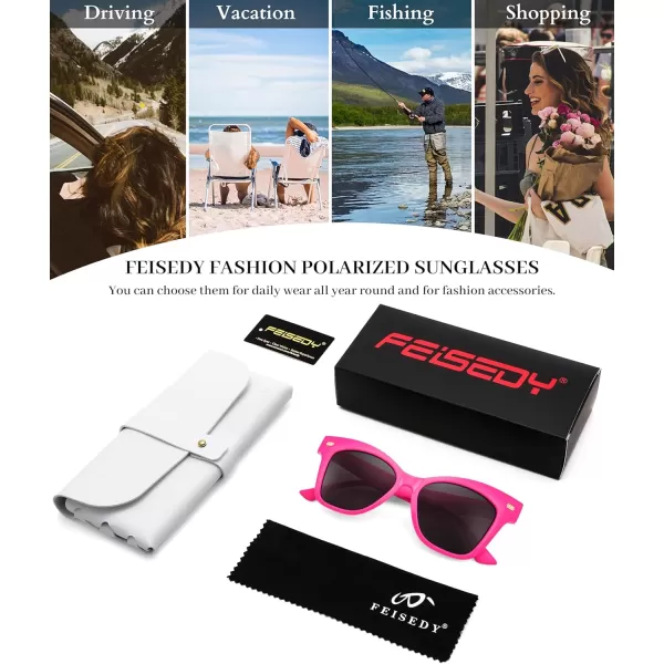FEISEDY Trendy Polarized Sunglasses Retro Cateye Frame for Women UV400 Protection Shades B0009007 Hot Pink