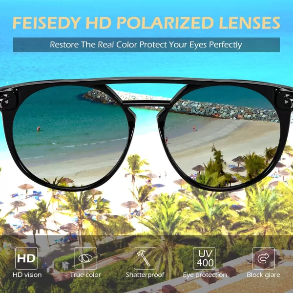 FEISEDY Vintage Cat Eye Sunglasses Polarized Round Aviator Trendy Oversized UV400 Sun Glasses B011901 Black  Gradual Grey