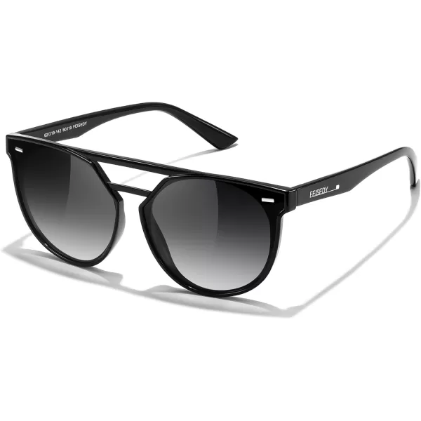 FEISEDY Vintage Cat Eye Sunglasses Polarized Round Aviator Trendy Oversized UV400 Sun Glasses B011901 Black  Gradual Grey