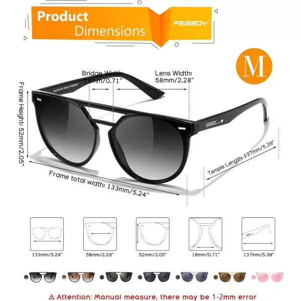 FEISEDY Vintage Cat Eye Sunglasses Polarized Round Aviator Trendy Oversized UV400 Sun Glasses B011901 Black  Gradual Grey