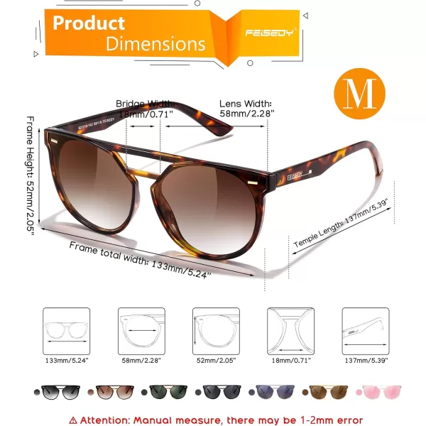 FEISEDY Vintage Cat Eye Sunglasses Polarized Round Aviator Trendy Oversized UV400 Sun Glasses B011902 Tortoiseshell  Gradual Tea