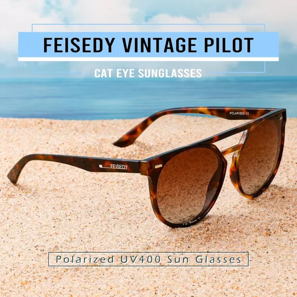 FEISEDY Vintage Cat Eye Sunglasses Polarized Round Aviator Trendy Oversized UV400 Sun Glasses B011902 Tortoiseshell  Gradual Tea