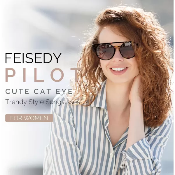FEISEDY Vintage Cat Eye Sunglasses Polarized Round Aviator Trendy Oversized UV400 Sun Glasses B011902 Tortoiseshell  Gradual Tea