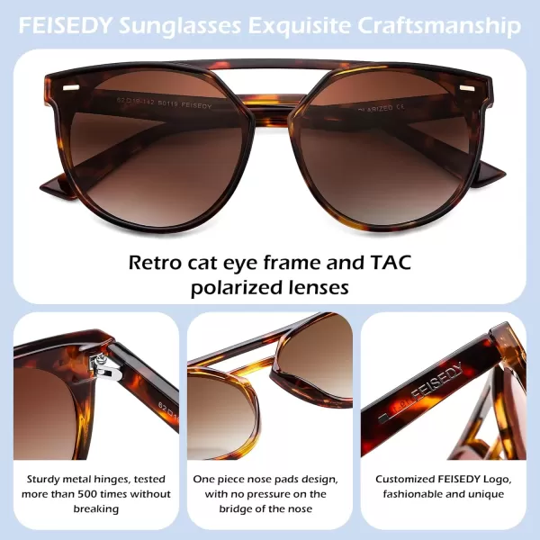 FEISEDY Vintage Cat Eye Sunglasses Polarized Round Aviator Trendy Oversized UV400 Sun Glasses B011902 Tortoiseshell  Gradual Tea