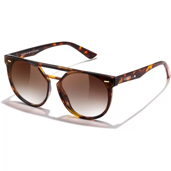 FEISEDY Vintage Cat Eye Sunglasses Polarized Round Aviator Trendy Oversized UV400 Sun Glasses B011902 Tortoiseshell  Gradual Tea