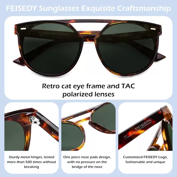 FEISEDY Vintage Cat Eye Sunglasses Polarized Round Aviator Trendy Oversized UV400 Sun Glasses B011903 Lropard  Dark Green
