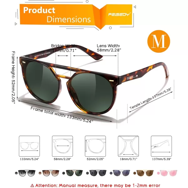 FEISEDY Vintage Cat Eye Sunglasses Polarized Round Aviator Trendy Oversized UV400 Sun Glasses B011903 Lropard  Dark Green