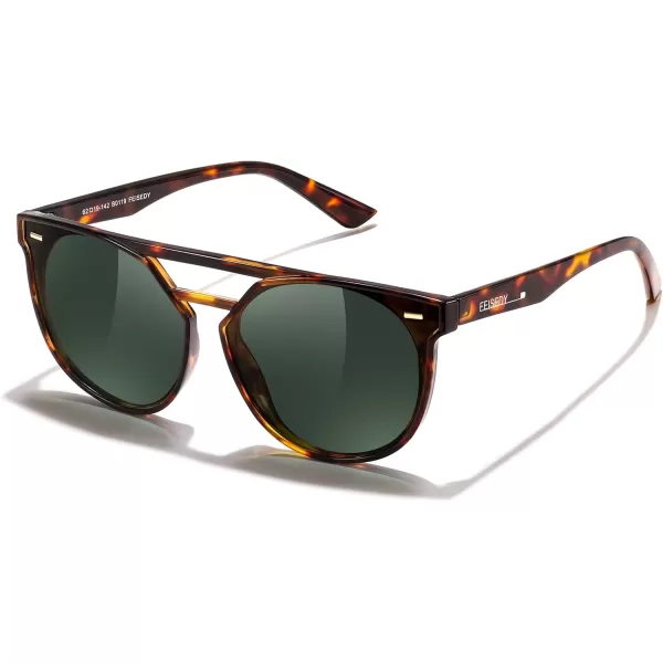 FEISEDY Vintage Cat Eye Sunglasses Polarized Round Aviator Trendy Oversized UV400 Sun Glasses B011903 Lropard  Dark Green