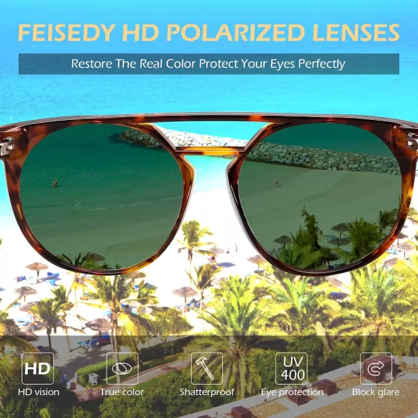 FEISEDY Vintage Cat Eye Sunglasses Polarized Round Aviator Trendy Oversized UV400 Sun Glasses B011903 Lropard  Dark Green