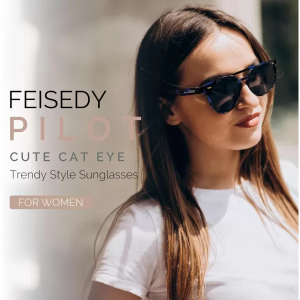 FEISEDY Vintage Cat Eye Sunglasses Polarized Round Aviator Trendy Oversized UV400 Sun Glasses B011904 Blue Lropard  Grey