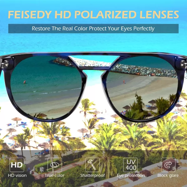 FEISEDY Vintage Cat Eye Sunglasses Polarized Round Aviator Trendy Oversized UV400 Sun Glasses B011904 Blue Lropard  Grey