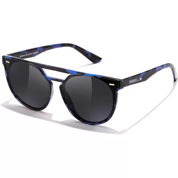 FEISEDY Vintage Cat Eye Sunglasses Polarized Round Aviator Trendy Oversized UV400 Sun Glasses B011904 Blue Lropard  Grey