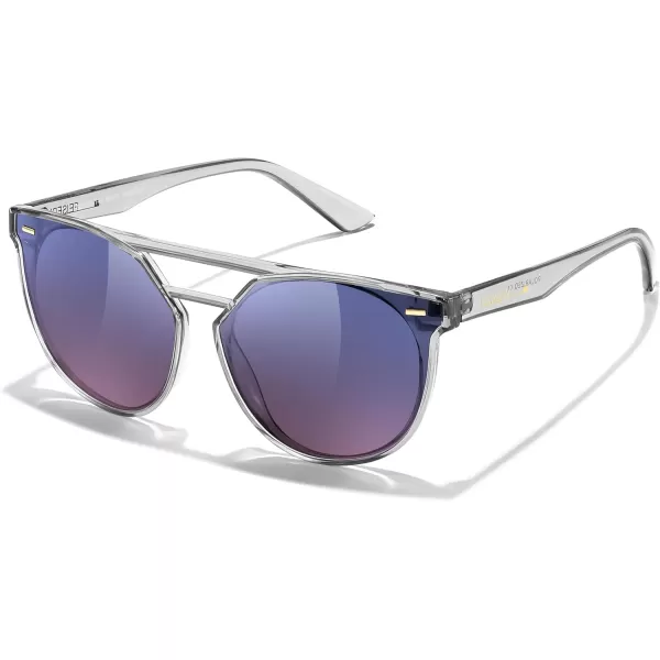 FEISEDY Vintage Cat Eye Sunglasses Polarized Round Aviator Trendy Oversized UV400 Sun Glasses B011905 Transparent Grey  Blue Pink