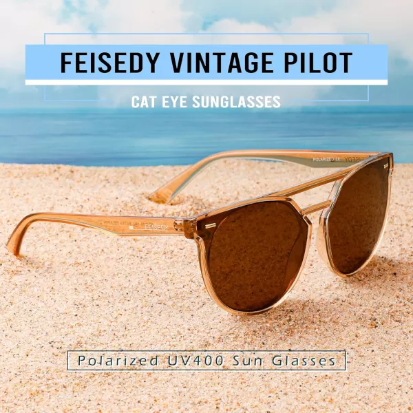 FEISEDY Vintage Cat Eye Sunglasses Polarized Round Aviator Trendy Oversized UV400 Sun Glasses B011906 Champagne  Tea