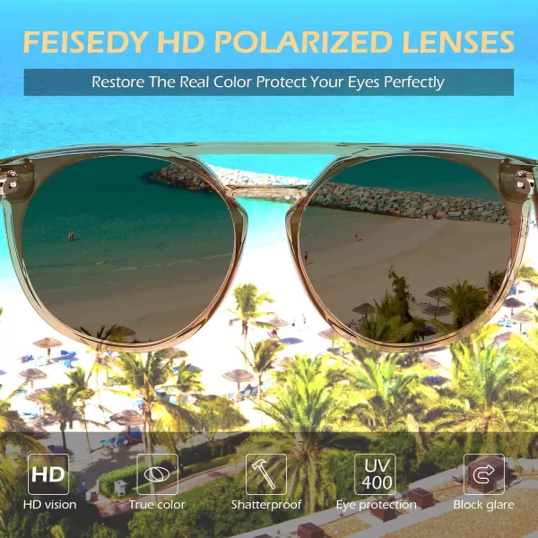 FEISEDY Vintage Cat Eye Sunglasses Polarized Round Aviator Trendy Oversized UV400 Sun Glasses B011906 Champagne  Tea