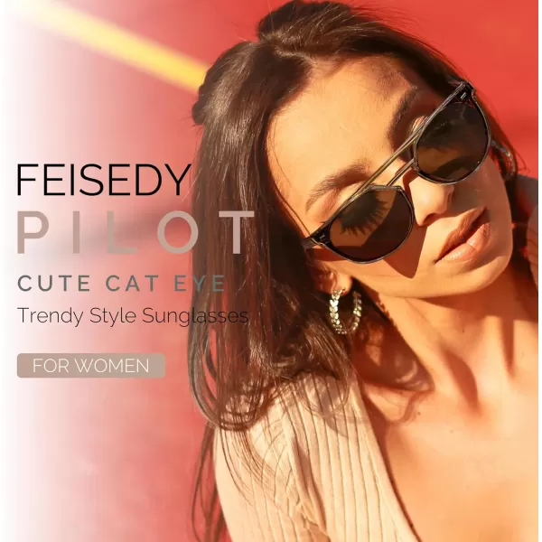 FEISEDY Vintage Cat Eye Sunglasses Polarized Round Aviator Trendy Oversized UV400 Sun Glasses B011906 Champagne  Tea
