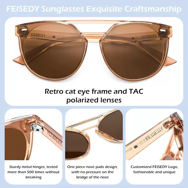 FEISEDY Vintage Cat Eye Sunglasses Polarized Round Aviator Trendy Oversized UV400 Sun Glasses B011906 Champagne  Tea