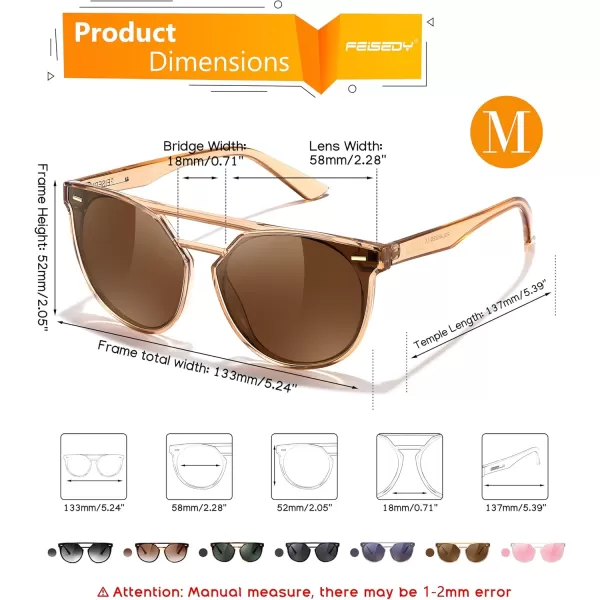 FEISEDY Vintage Cat Eye Sunglasses Polarized Round Aviator Trendy Oversized UV400 Sun Glasses B011906 Champagne  Tea